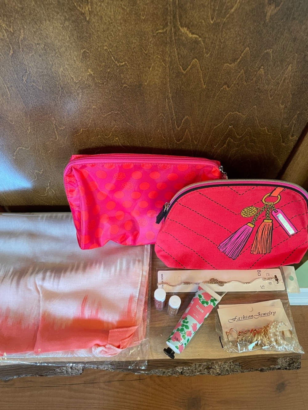 Red and Orange Cosmetic Bag Set with accessories (all new)